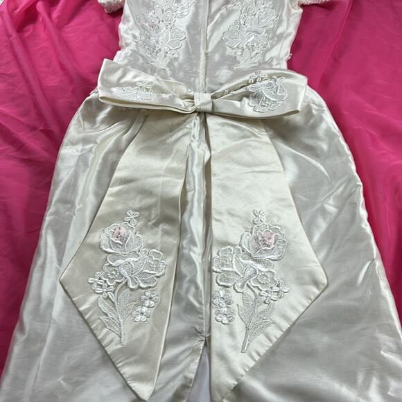Vintage rosebuds and embroidery basque waist sheath style wedding dress small xs - Picture 7 of 16